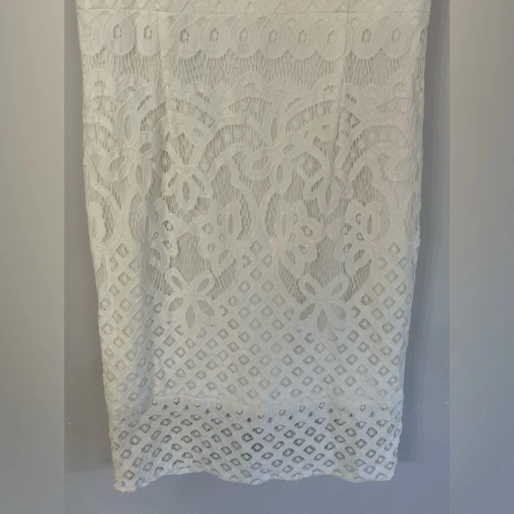 Baltic Born, Medium, funnel neck lined white lace overlay cap sleeve midi dress - Picture 2 of 10